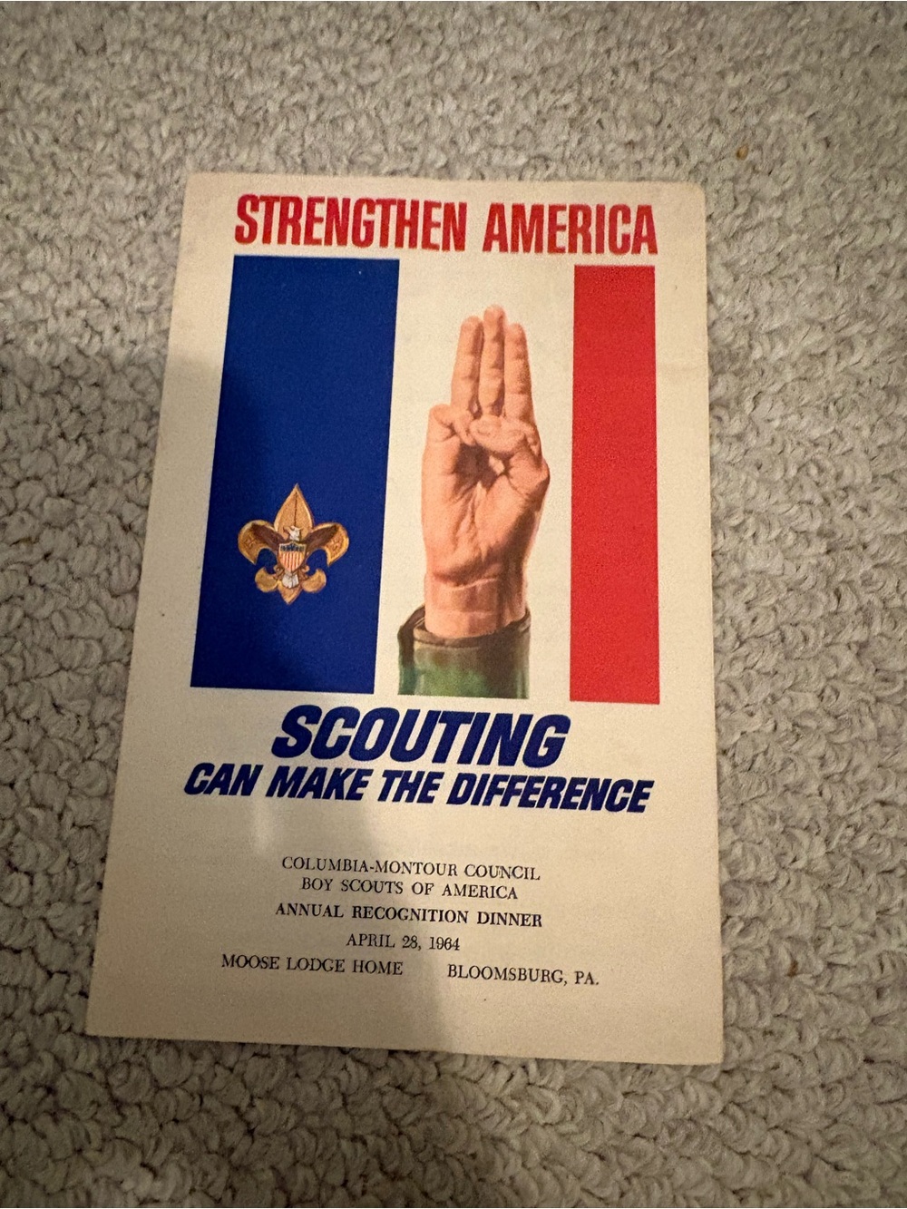Vintage Boy Scouts 'Scouting Can Make the Difference' luncheon- Red, Blue, White